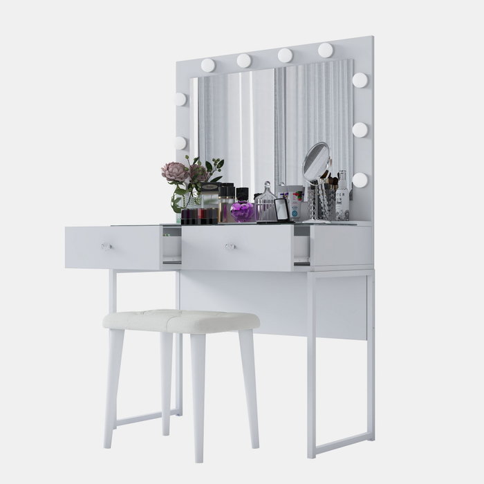 Hanah Home Mesa de Maquillaje con 10 Focos y Puff Blanco BJ164 - 4481
